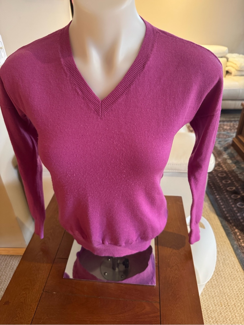 Lord & Taylor Women's V-Neck Sweater in Fuchsia Pink